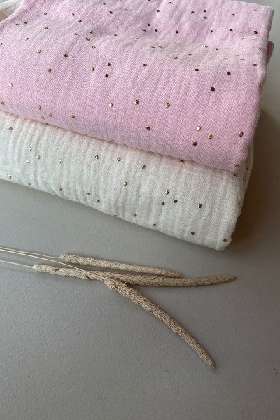 Double gaze de coton pois dorés