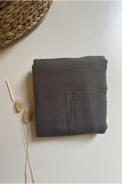 Gaze de coton rayure marine ocre