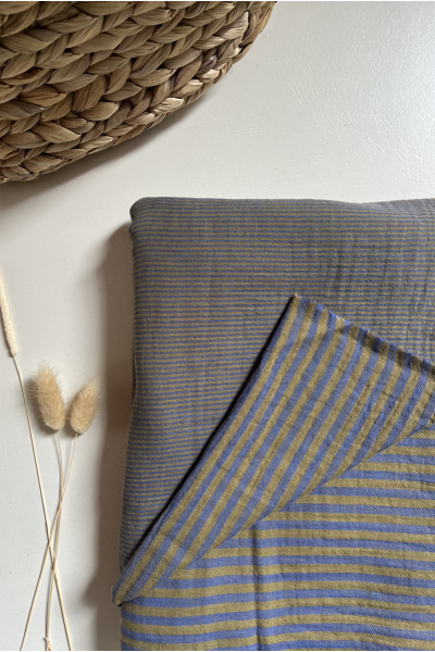 Gaze de coton rayure marine ocre