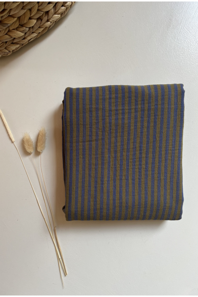 Gaze de coton rayure marine ocre