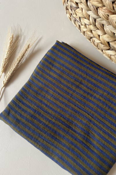 Gaze de coton rayure marine ocre