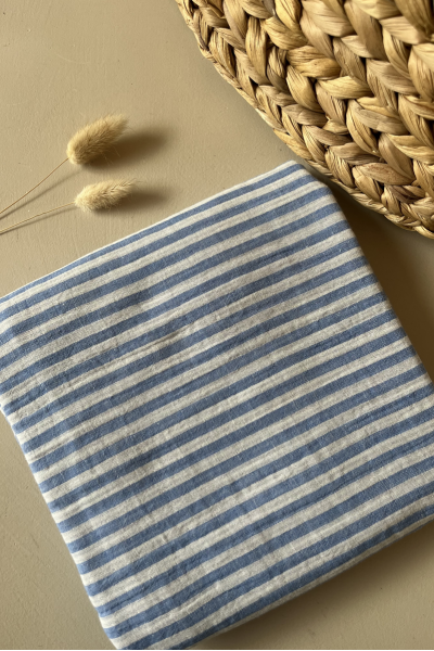 Gaze de coton rayure bleu