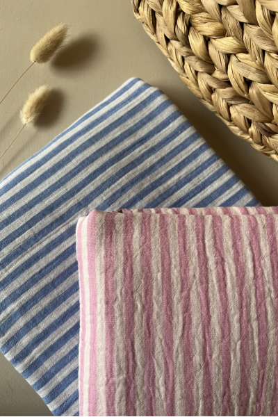 Gaze de coton rayure bleu
