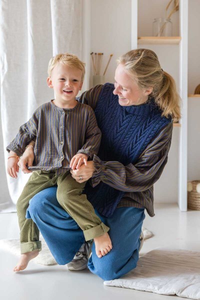 Gaze de coton rayure marine ocre