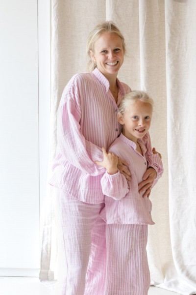 Gaze de coton rayure rose