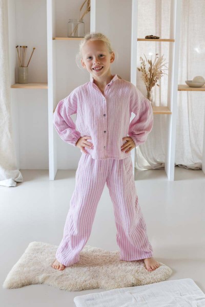 Gaze de coton rayure rose