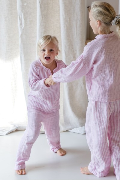 Gaze de coton rayure rose