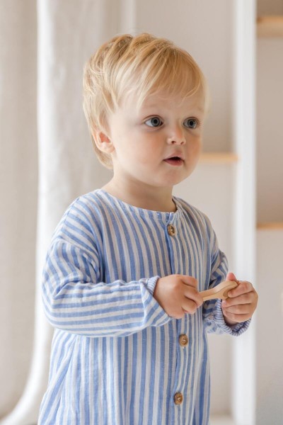 Gaze de coton rayure bleu