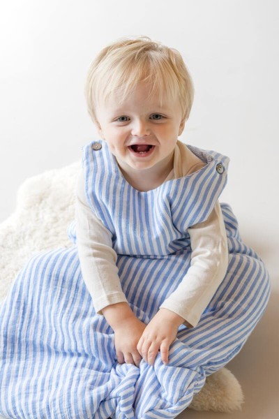 Gaze de coton rayure bleu