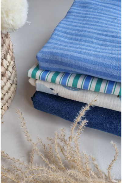 Coton rayures vert et bleu