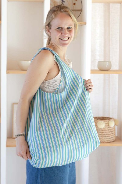 Coton rayures vert et bleu