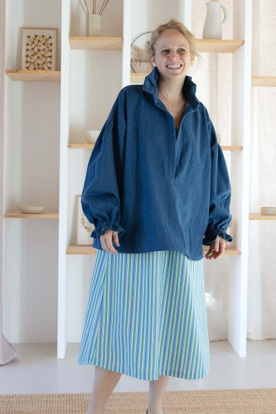 Coton rayures vert et bleu