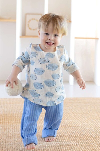 Gaze de coton rayure bleu