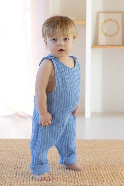 Gaze de coton rayure bleu