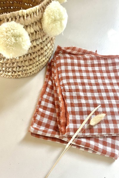 Gaze de coton imprimé vichy terracotta