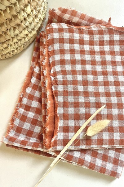 Gaze de coton imprimé vichy terracotta