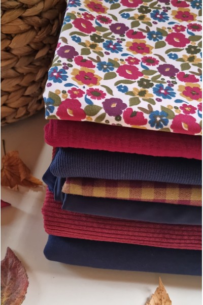 Coton fleurs bordeaux