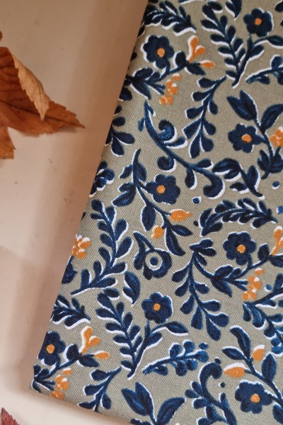 Coton fleurs marine